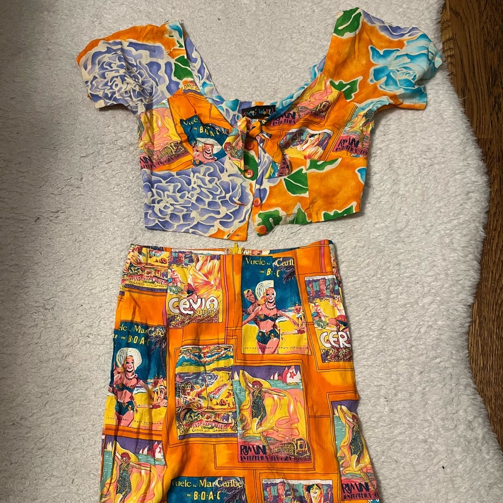 ✈️ VINTAGE 90s JAMS WORLD Two-Piece Set — Crop Top + Mini Skirt